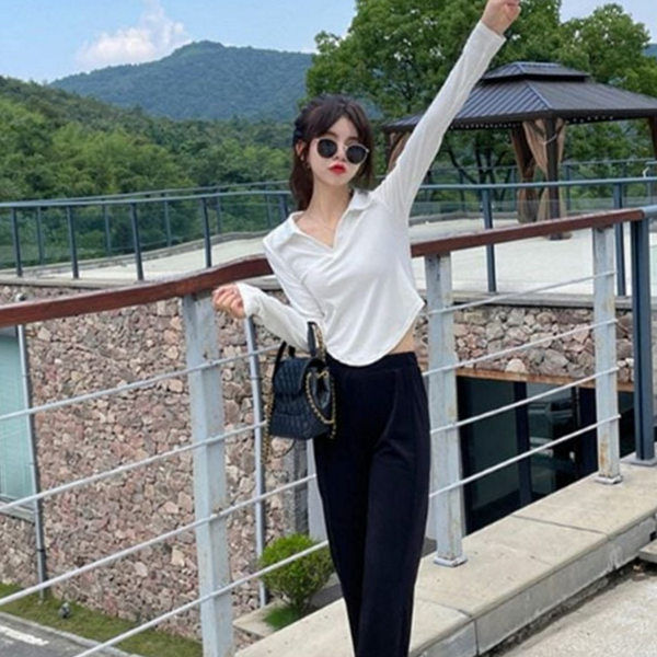 데일리 여성 긴 팔 티셔츠 슬림핏 여성 카라 - 상품 이미지