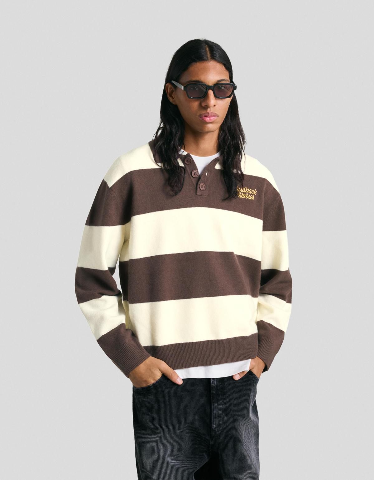 버쉬카 스트라이프 폴로 카라 브라운 니트 스웨터 7321/596 BROWN - 상세 이미지 4