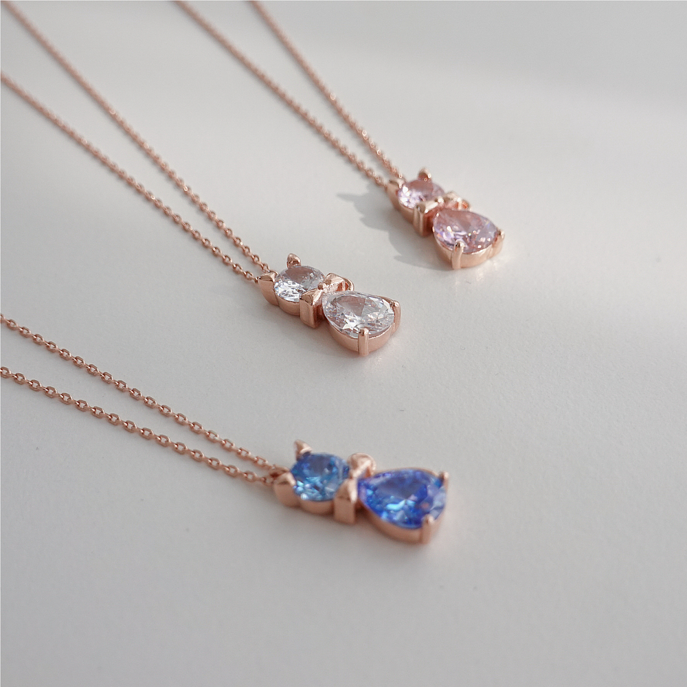 [Color Cubic] 모노그래프 패리스 여성 주얼리 큐빅 펜던트 고양이 핑크 블루 데일리목걸이 Blue 이미지 7