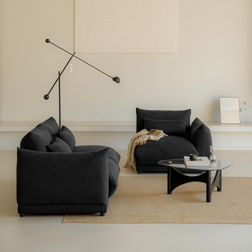 퍼지 DAVIS 기능성 원단 패브릭 모듈 소파 블랙, 4인용