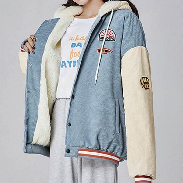 캐주얼 코듀로이 후드 점퍼 데일리 겨울 코듀로이 점퍼 여성 - 상품 이미지