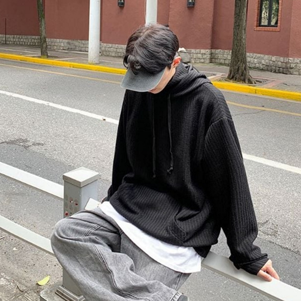 하이넥 남자 후드 티 오버사이즈 남성 후드 티셔츠 - 상품 이미지