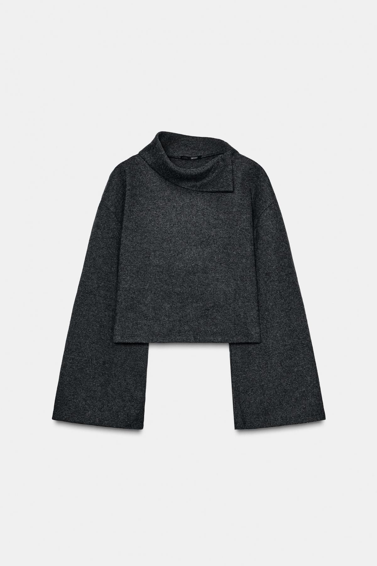 자라 소프트 플레어 소매 크롭 스웨트셔츠 5644/987 ANTHRACITE GREY - 상품 이미지