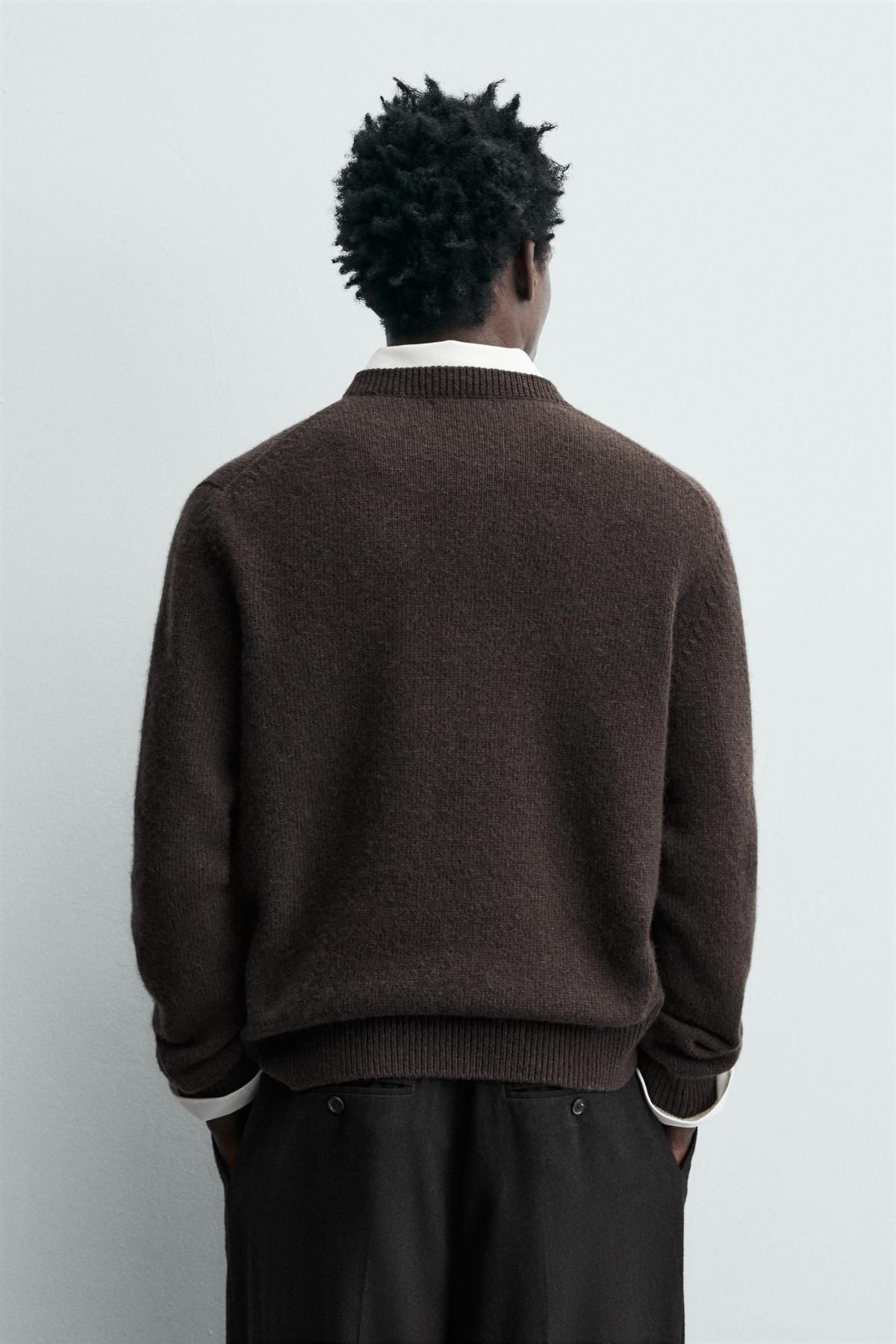 자라 프리미엄 울 브이넥 니트 스웨터 3284/337 TAUPE GREY - 상세 이미지 4