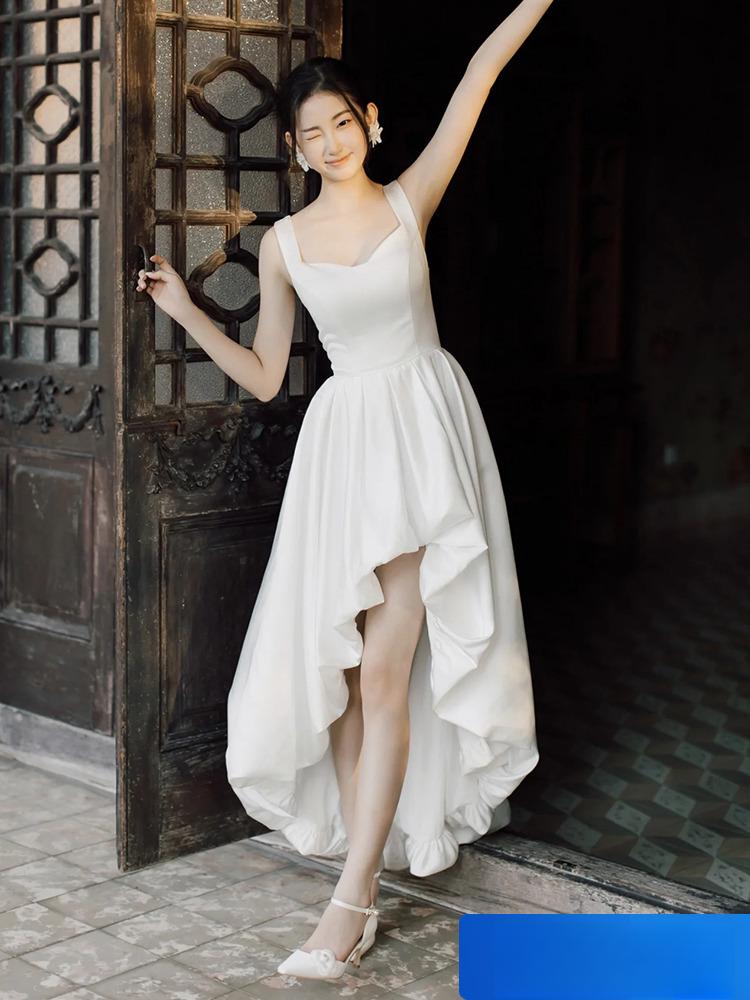 신혼여행 스냅 촬영 드레스 셀프웨딩 프렌치 화이트 화이트 XS - 상품 이미지