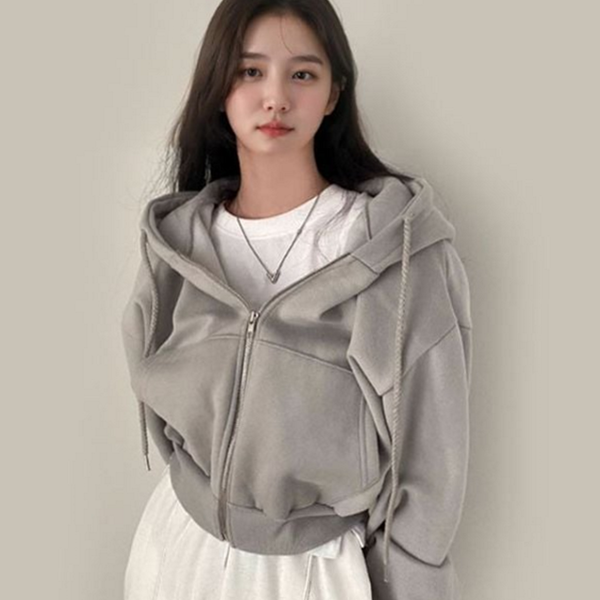 루즈핏 여성 크롭 후드 집업 크롭 기모 후드 집업후드 - 상품 이미지