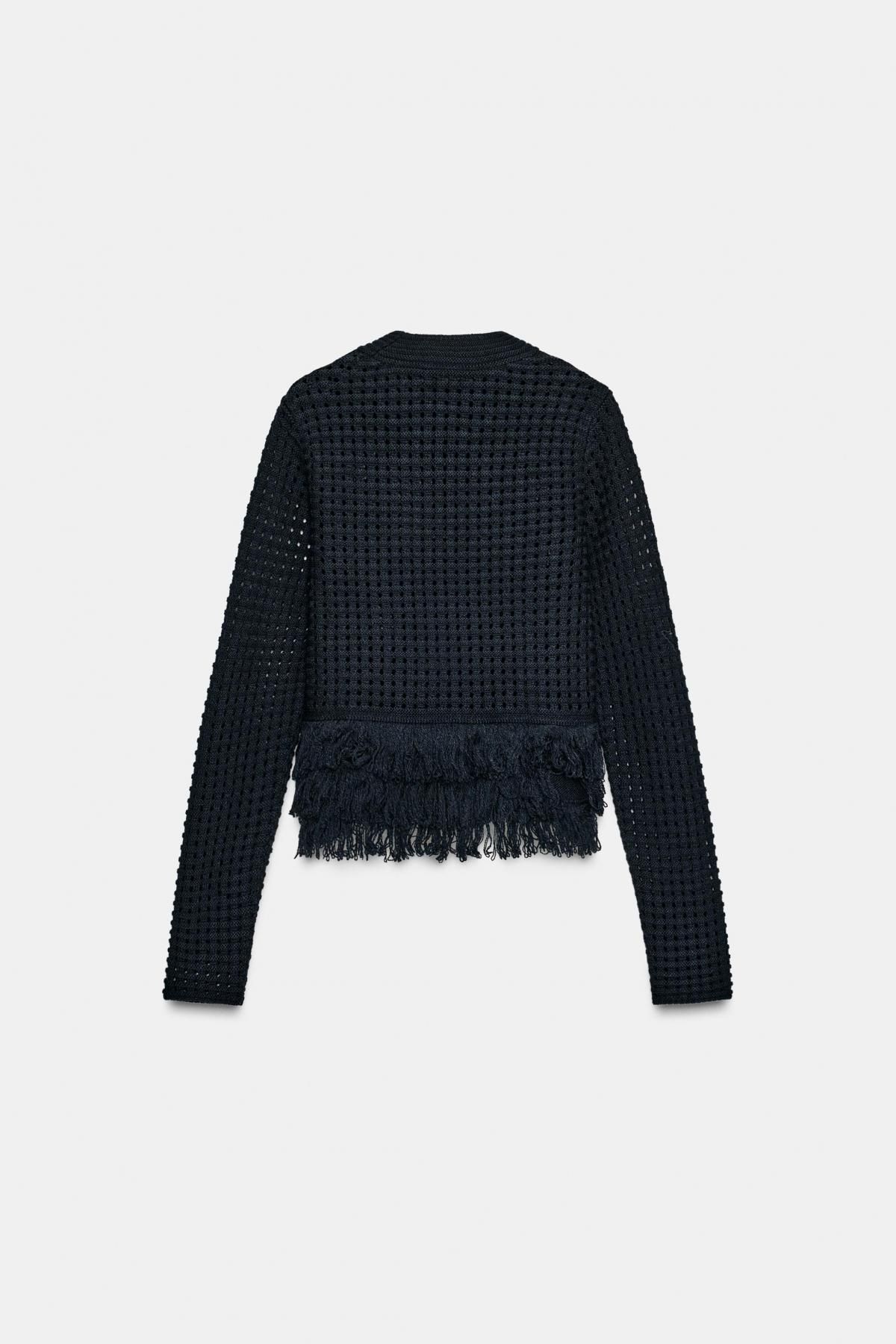 자라 프린지 체크 오픈니트 라운드넥 스웨터 3991/103 NAVY BLUE - 상세 이미지 5