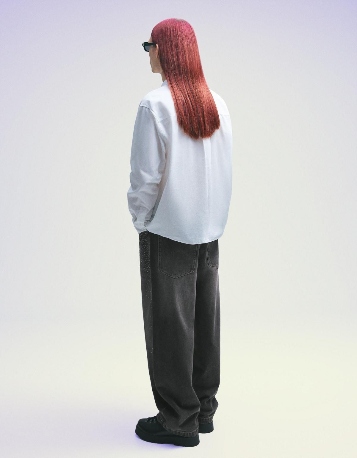 버쉬카 스트리트 배기핏 데님 라인스톤 청바지 5378/156 BLACK - 상세 이미지 5