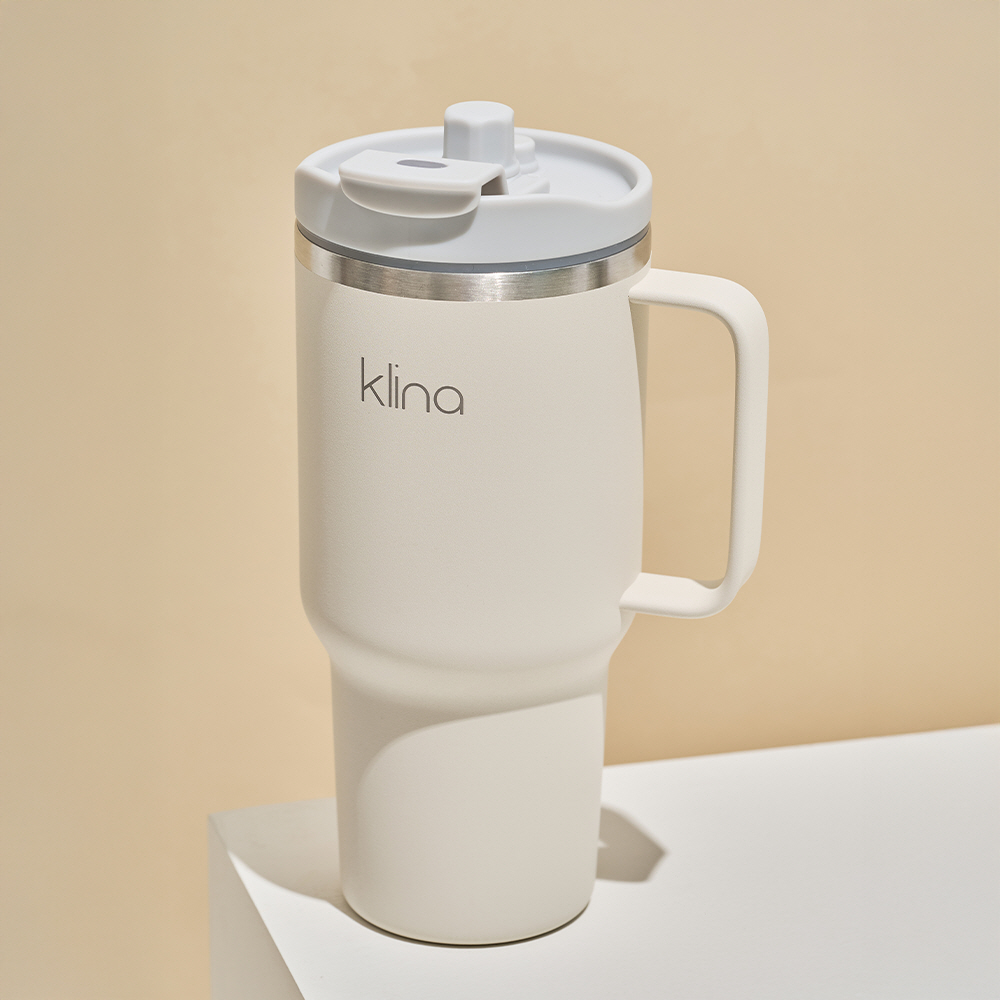 클리나 대용량 텀블러 보온보냉 빨대 텀블러 900ml, 크림 - 상세 이미지 2