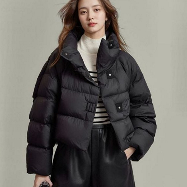 데일리 여자 숏 패딩 크롭 여성 하이넥 패딩 - 상품 이미지