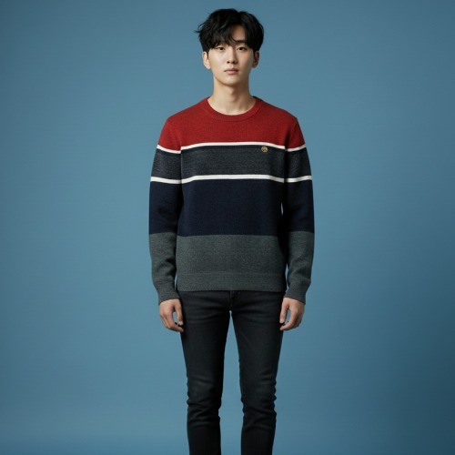 조이마담 MT50036 골드와펜 배색 속기모 니트 티셔츠 중년남성의류 아빠옷 - 상품 이미지