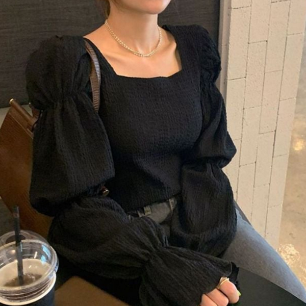 데일리 여성 퍼프 블라우스 페미닌 스퀘어넥 블라우스 하객룩 - 상품 이미지