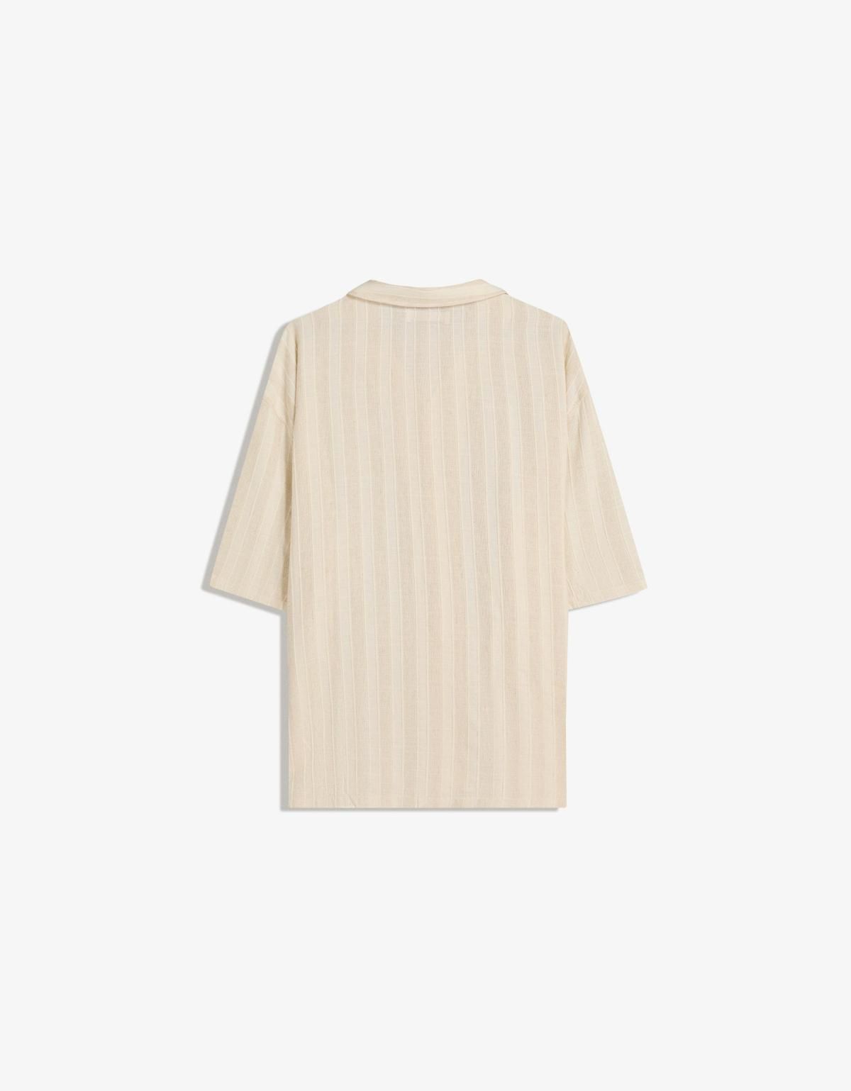 버쉬카 린넨 스트라이프 반팔 셔츠 6383/557 BEIGE - 상세 이미지 3