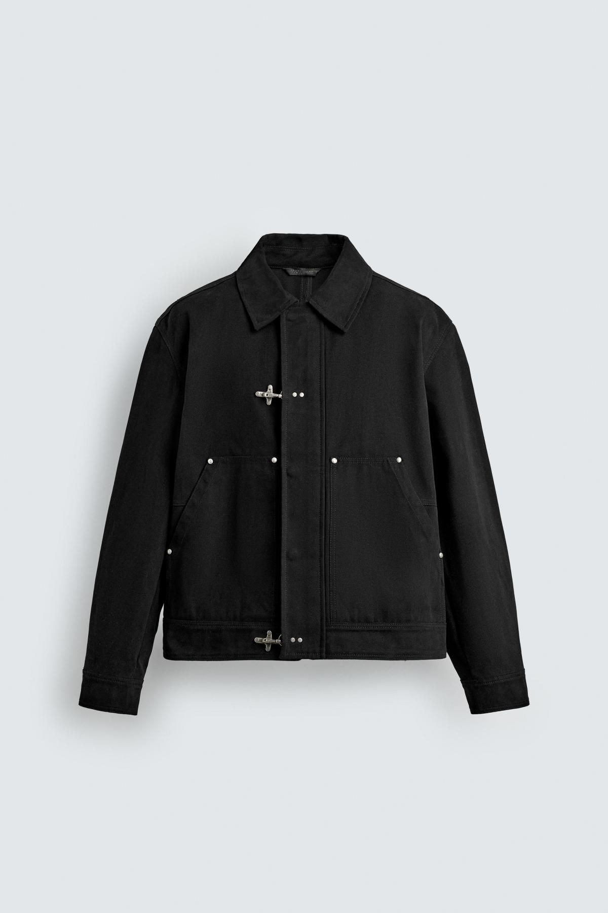 자라 박시핏 파이어맨 클래스프 코튼 재킷 0399/399 BLACK - 상품 이미지