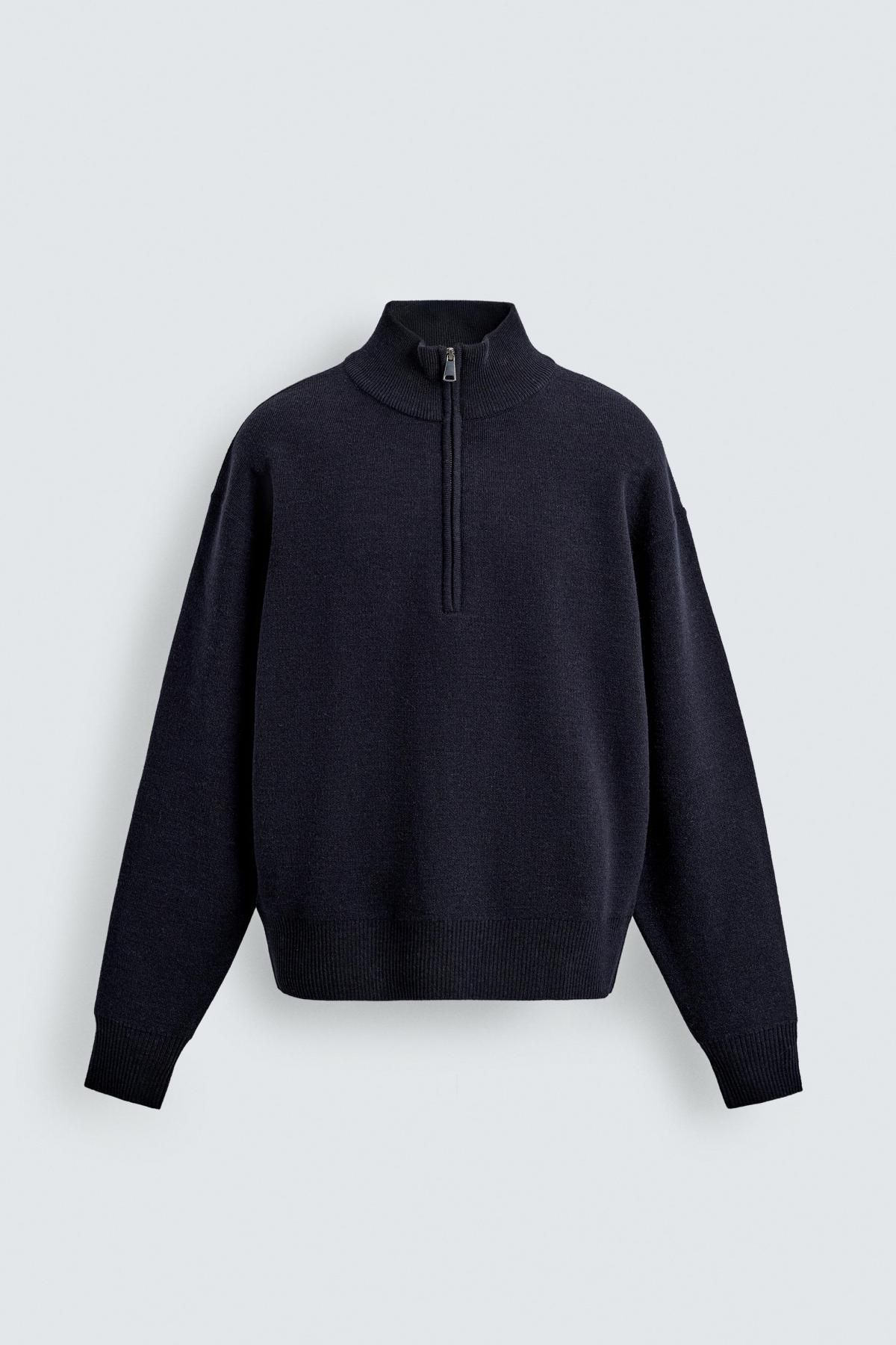 자라 테크니컬 하프집업 니트 스웨터 5755/350 DARK NAVY - 상품 이미지