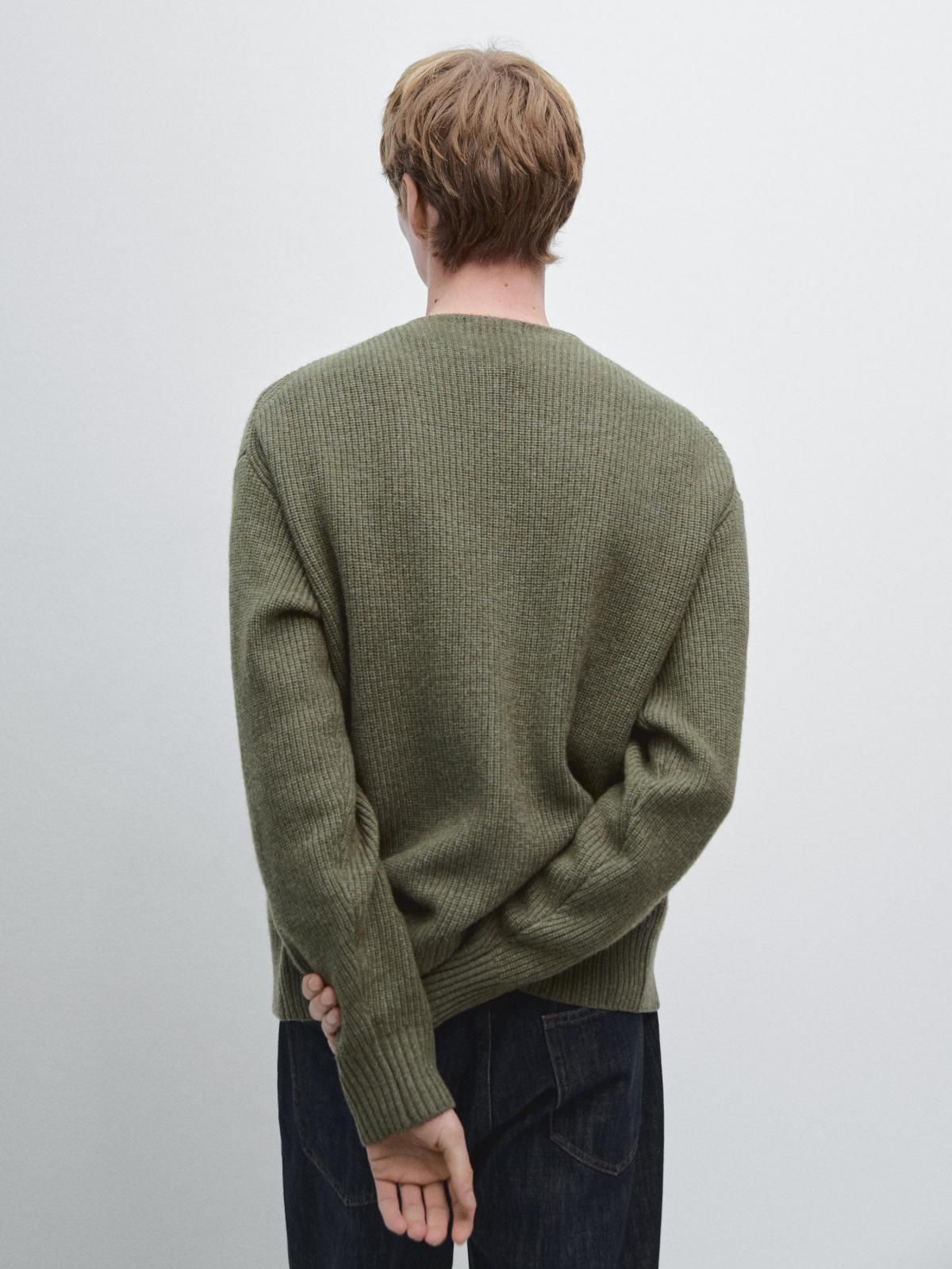 마시모두띠 울 블렌드 브이넥 니트 가디건 1122/238 GREEN MARL - 상세 이미지 4
