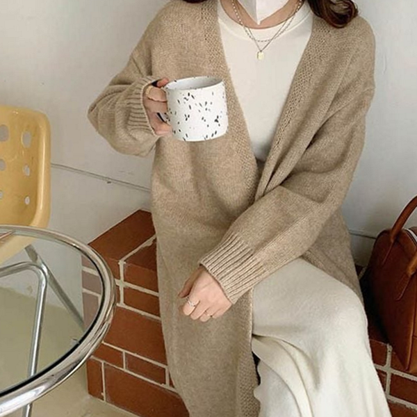 오버핏 여성 롱 카디건 루즈핏 롱 카디건 겨울 아우터 - 상품 이미지