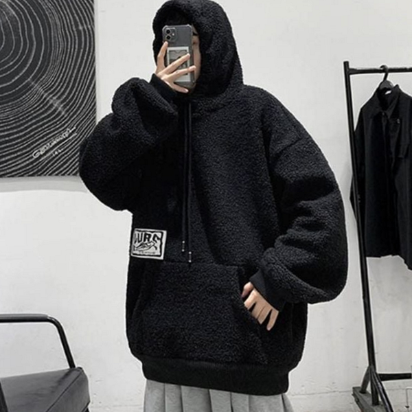 루즈핏 남성 양털 후드 티 캐주얼 겨울 후드 티 - 상품 이미지