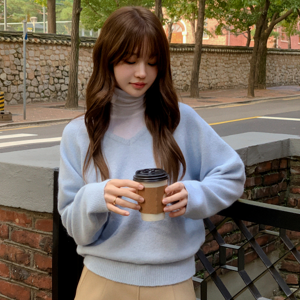[자체제작] (MADE) [울함유] 뽀송 브이넥 긴팔 니트 nt5265 - 상품 이미지