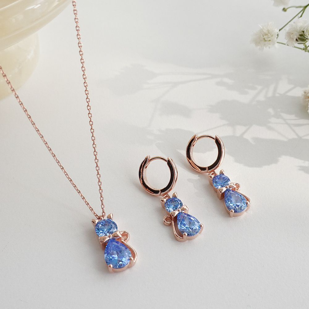 [Color Cubic] 모노그래프 패리스 여성 주얼리 큐빅 원터치 꽃 핑크 블루 데일리 귀걸이 Blue 이미지 8