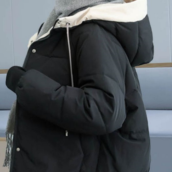 루즈핏 여성 후드 패딩 캐주얼 여성 배색 패딩 오버핏 - 메인 이미지