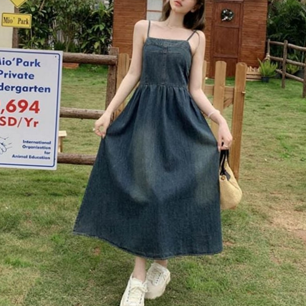 데일리 여성 데님 원피스 캐주얼 여성 롱 원피스 빈티지 - 상품 이미지