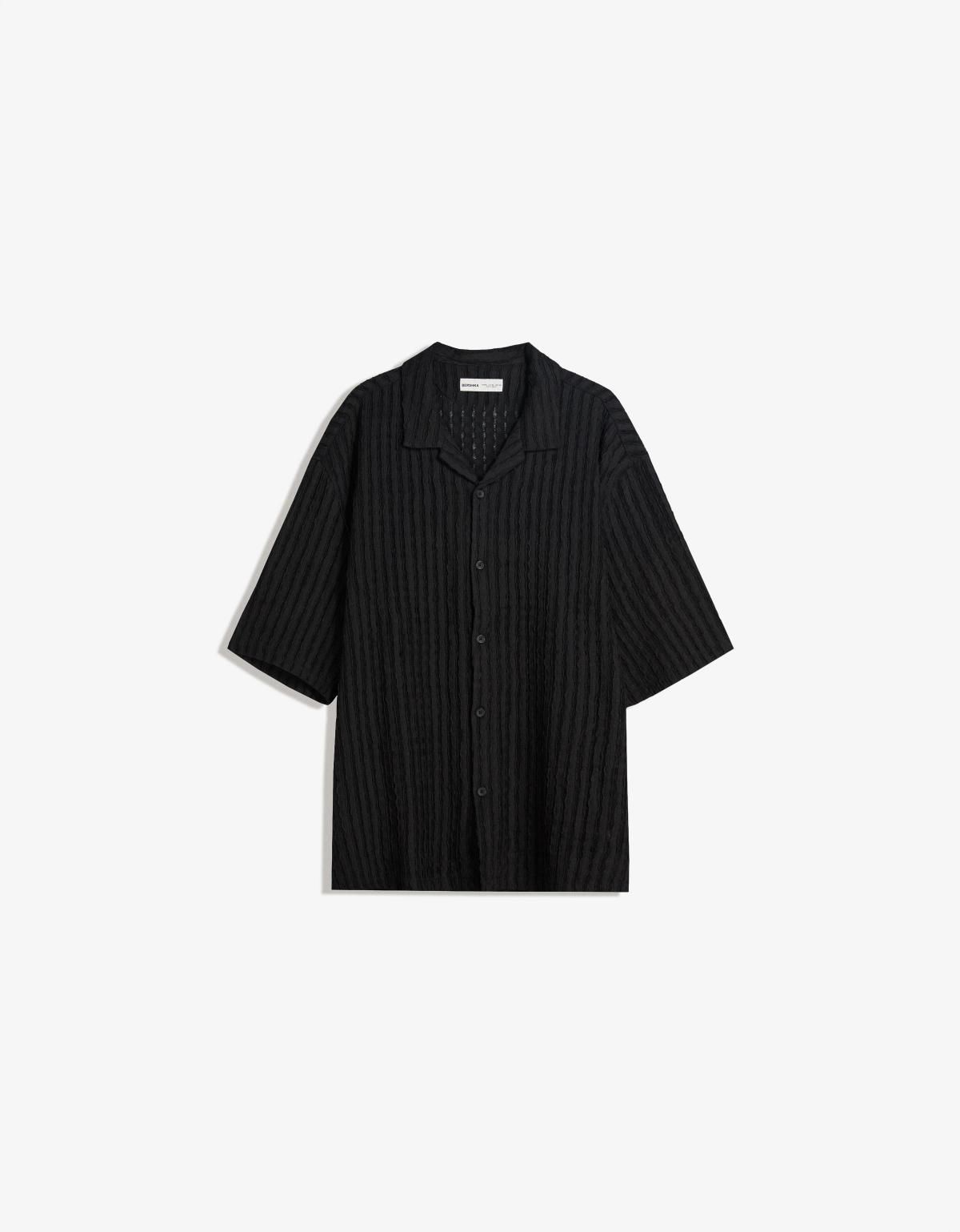 버쉬카 루스핏 스트라이프 반팔셔츠 남성 6369/710 BLACK - 상세 이미지 3