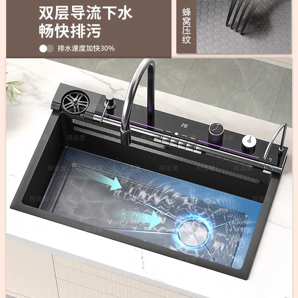 멀티 싱크볼 폭포 사각볼 교체 엠보 코팅 나노 주방 68cm - 상세 이미지 5