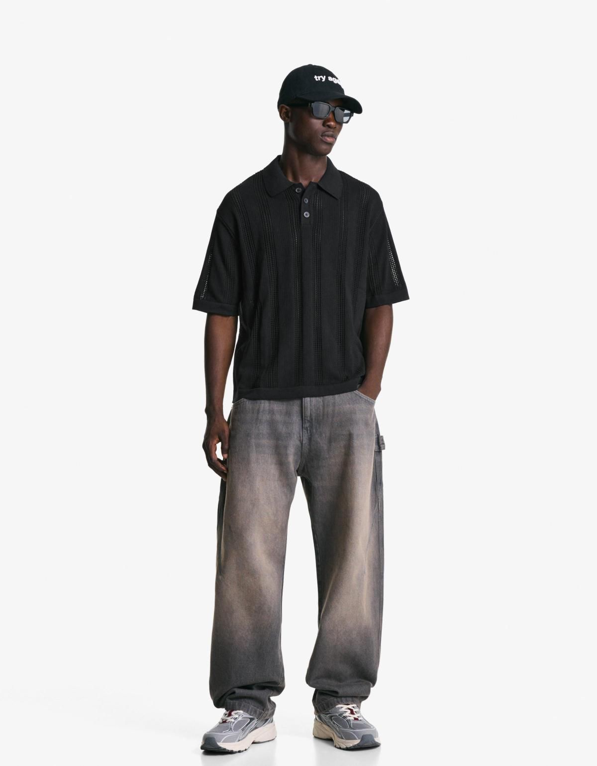 버쉬카 텍스처 오픈워크 블랙 반팔 폴로셔츠 8240/623 BLACK - 상세 이미지 4