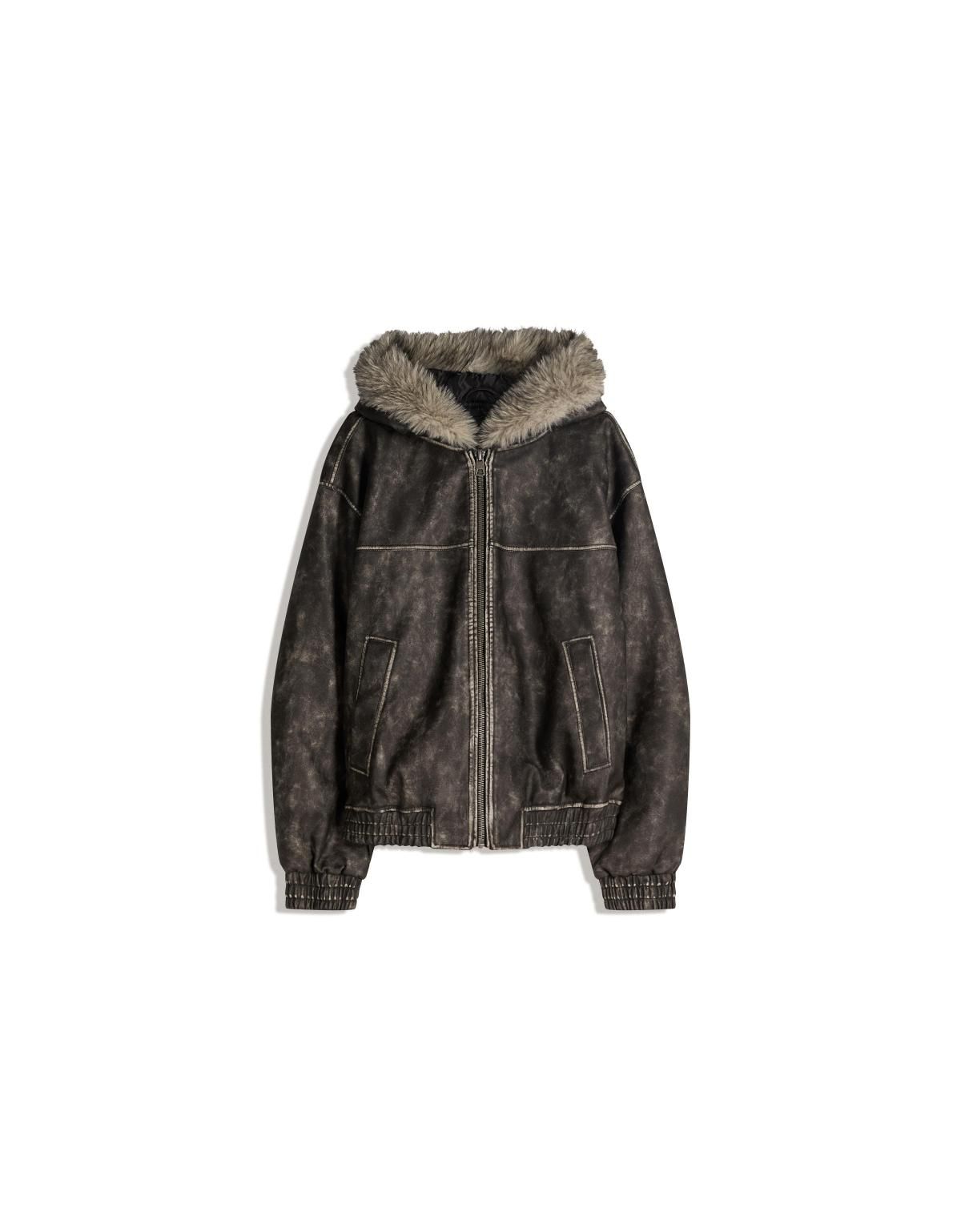 버쉬카 빈티지 무스탕 페이크 레더 후드 재킷 6800/677 BLACK - 상세 이미지 2