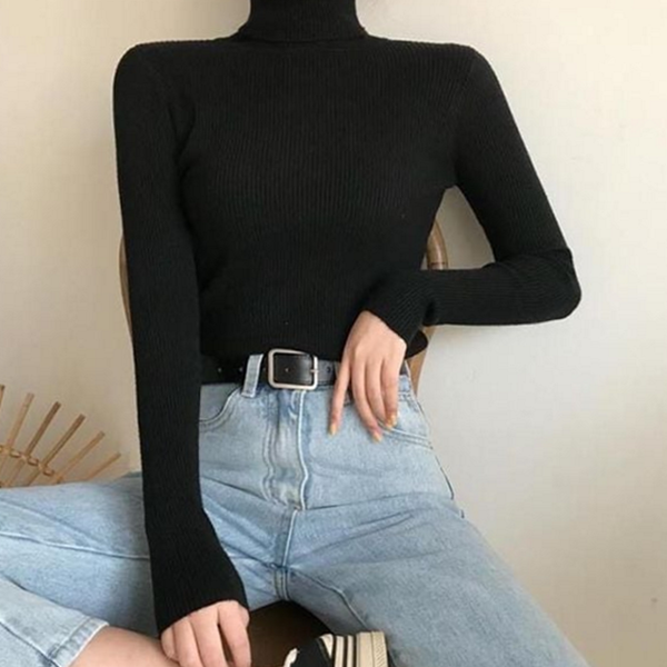 슬림핏 여성 터틀넥 티셔츠 이너웨어 여성 목폴라 폴라티 티셔츠 - 상품 이미지