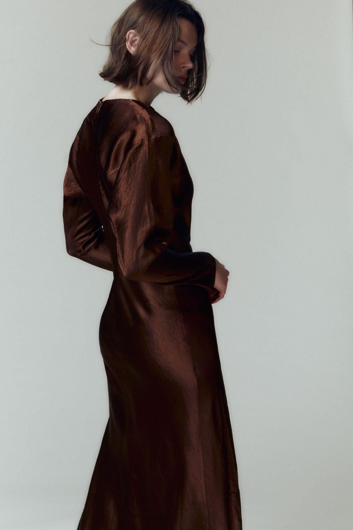 자라 주름 플리츠 브라운 미디 원피스 5344/611 BROWN - 상세 이미지 4