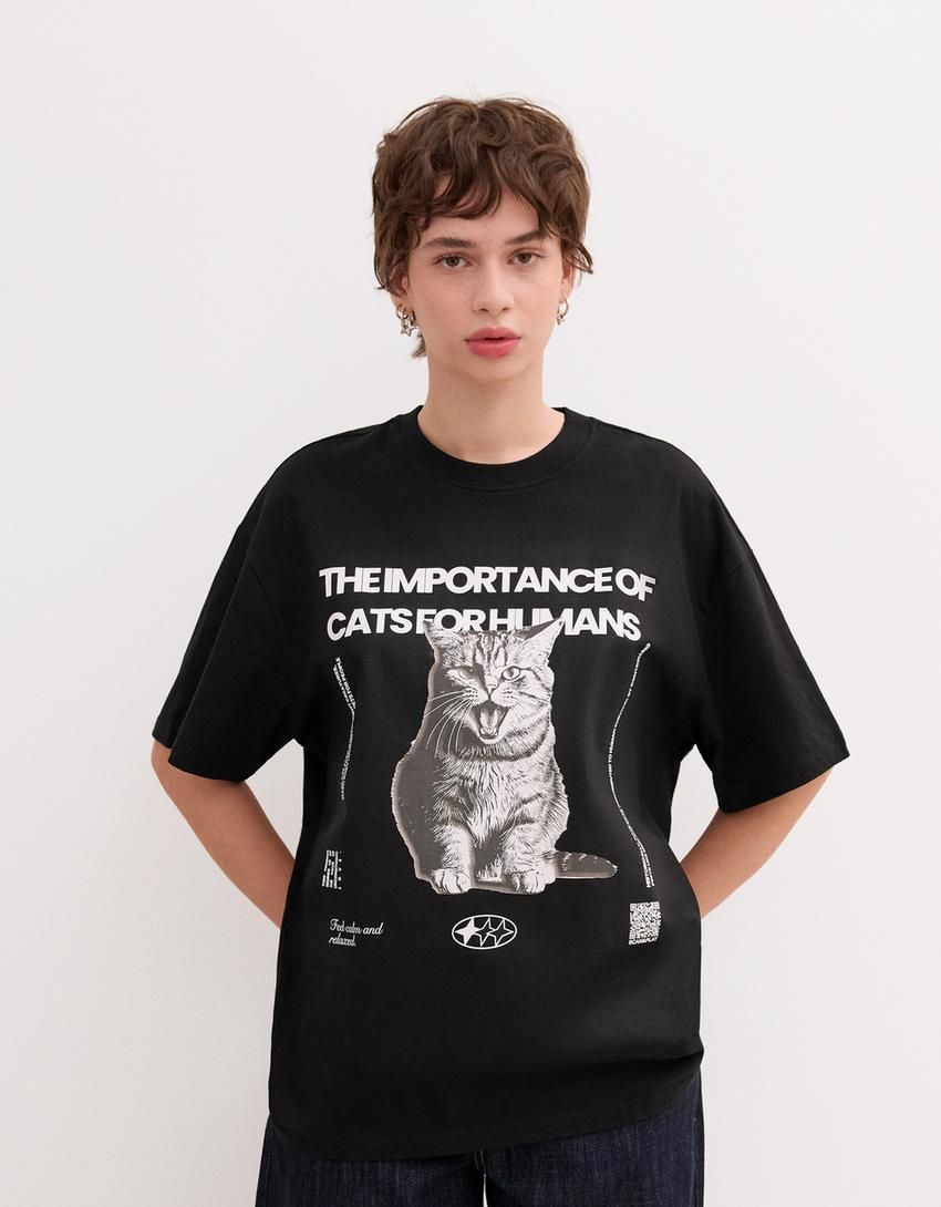 버쉬카 Bershka 웨어러블 아트 반팔 티셔츠 2353/821 BLACK - 상세 이미지 3