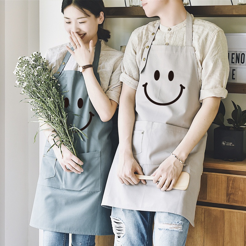 감성 옐로우 스마일 앞치마 이모티콘 방수 카페 투명 바리스타 보육교사 타월 공방 판촉물 - 상품 이미지