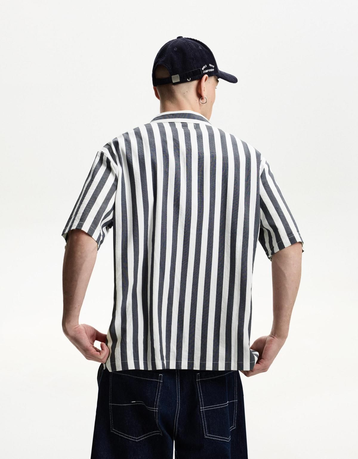 버쉬카 릴랙스 핏 스트라이프 반팔 셔츠 1231/073 DARK GREY - 상세 이미지 4