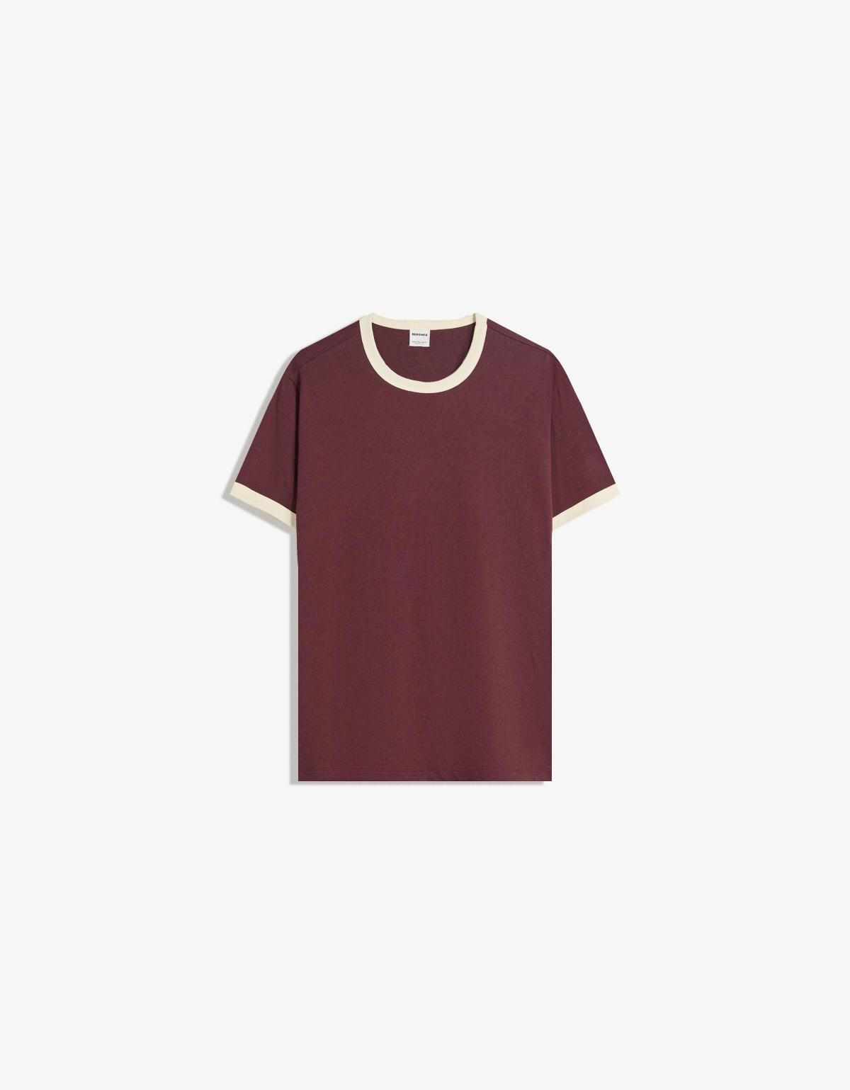버쉬카 리브드 배색 반팔 티셔츠 8089/116 BURGUNDY - 상세 이미지 3