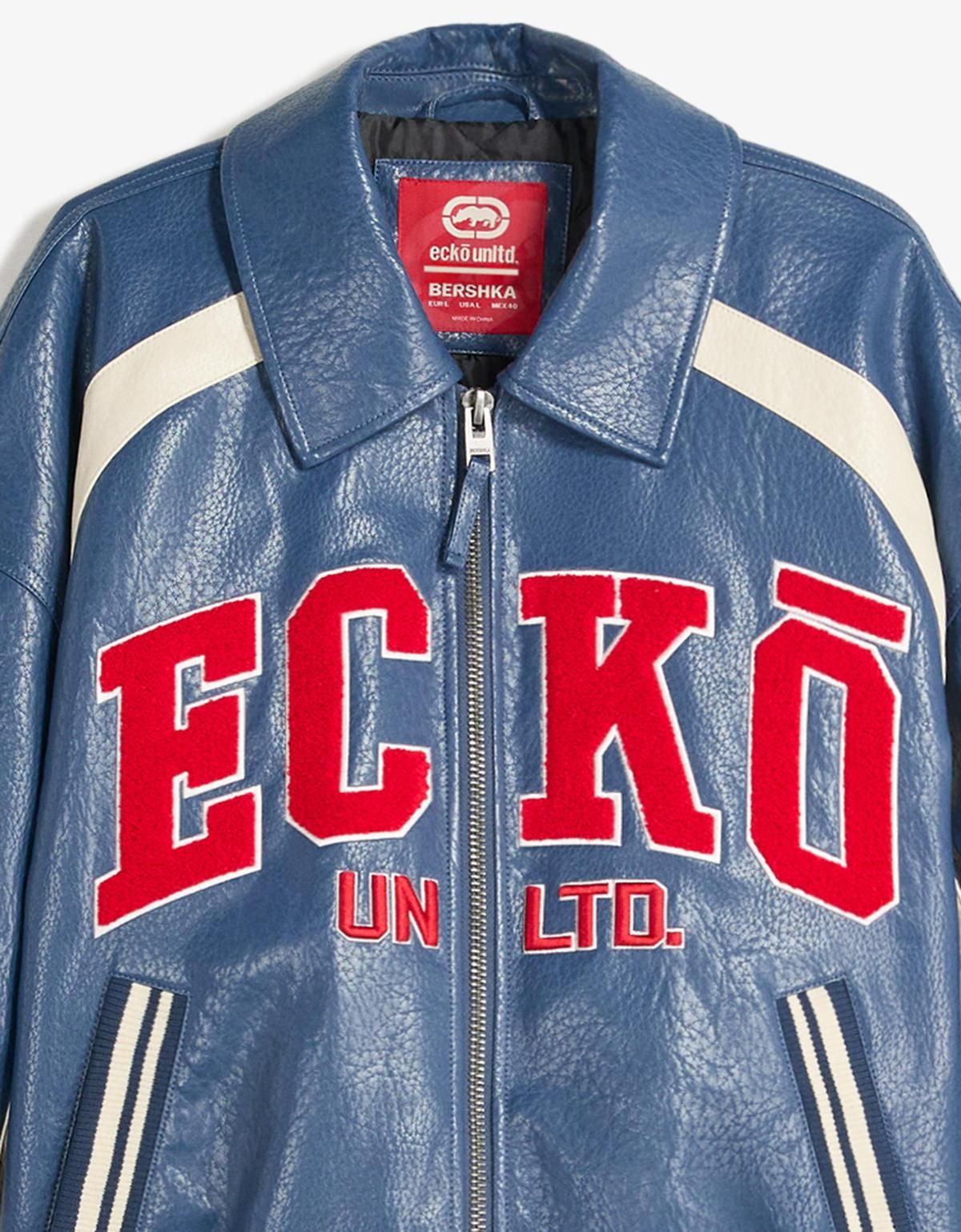 버쉬카 Ecko Unltd 레터링 레더 이펙트 바시티 재킷 6802/677 NAVY - 상세 이미지 3