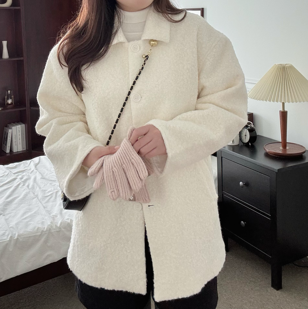 부클코트 여성 카멜 오버핏하프 울 코트 - 상세 이미지 3