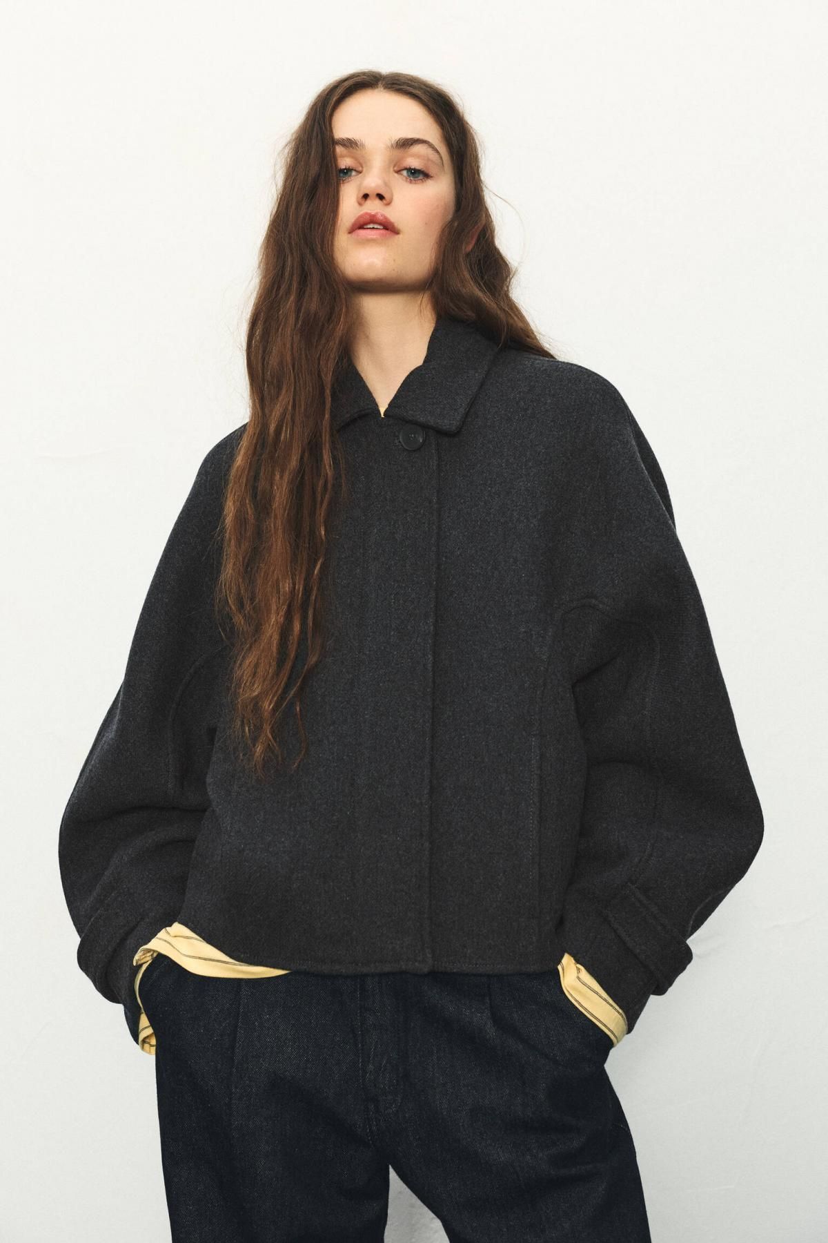 풀앤베어 만테코 울 블렌드 숏 코트 7800/369 MEDIUM GREY - 상세 이미지 3