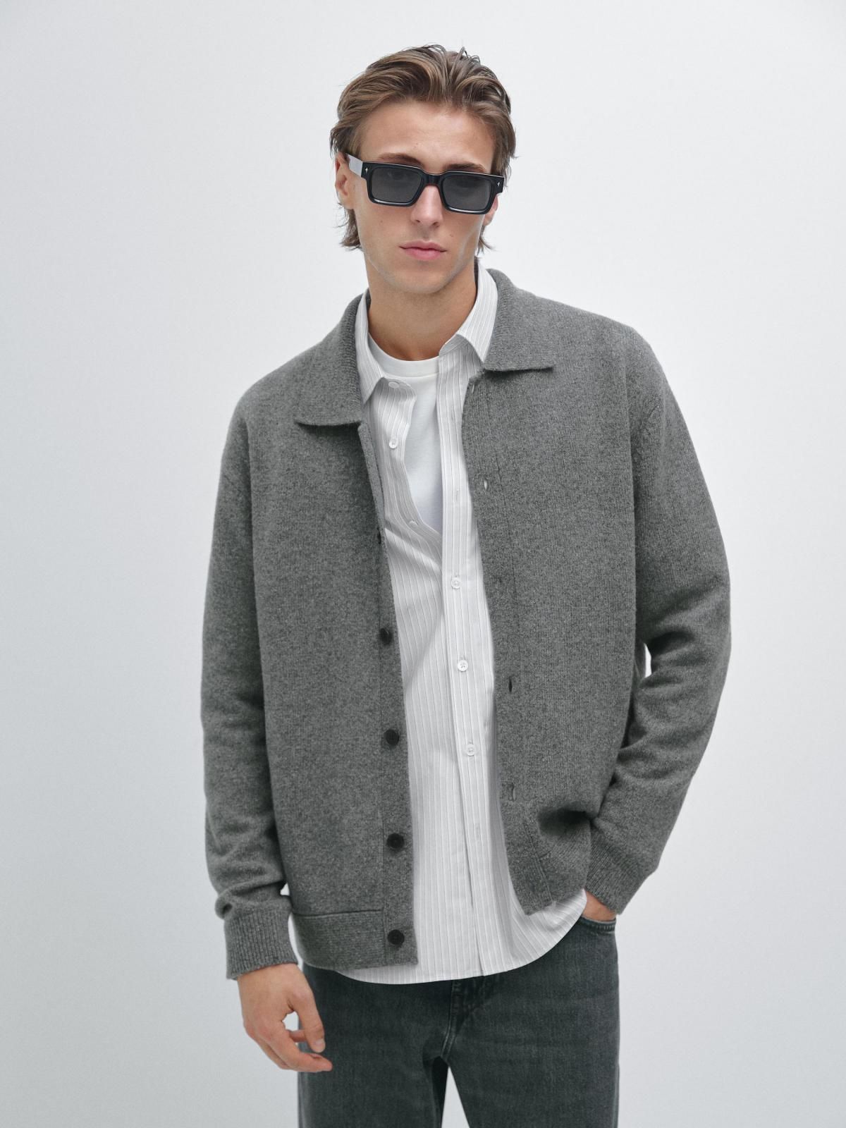 마시모두띠 프리미엄 울 폴로 카라 니트 가디건 1075/222 ANTHRACITE GREY - 상세 이미지 3