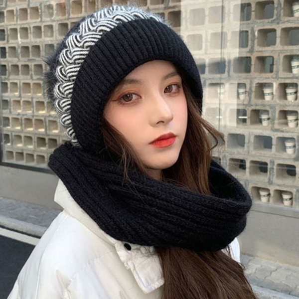 따뜻한 여성 모자 넥 워머 니트 일체형 넥 워머 - 상품 이미지