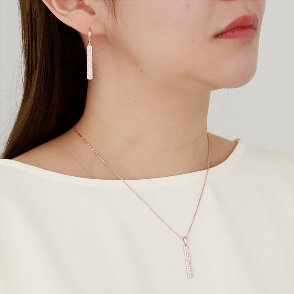 [Color Cubic] 모노그래프 파이퍼 여성 주얼리 큐빅 원터치 바 핑크 블루 데일리 귀걸이 White 이미지 6