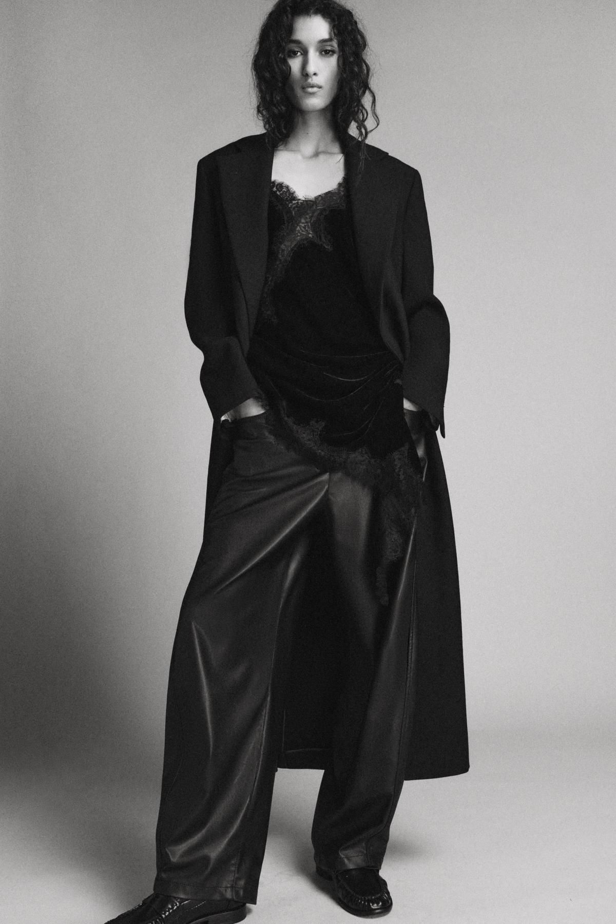 자라 테크니컬 레더 와이드 팬츠 9357/910 BLACK