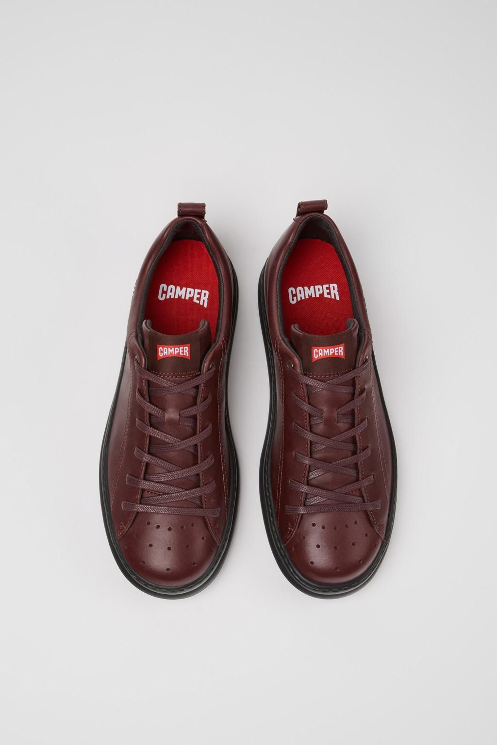 캠퍼 버건디 레더 테크니컬 스니커즈 Runner K100226-156 BURGUNDY - 상세 이미지 4