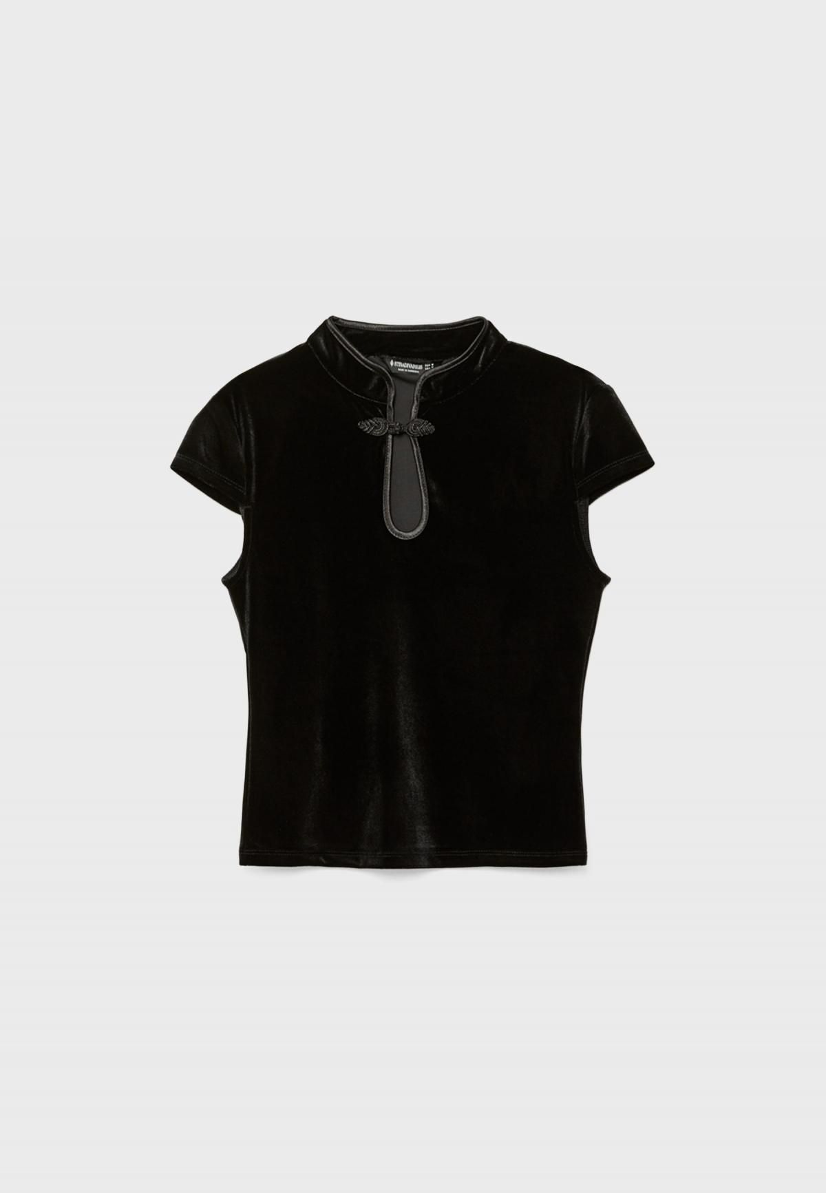 스트라디바리우스 벨벳 차이나카라 반팔 탑 6783/350 BLACK - 메인 이미지