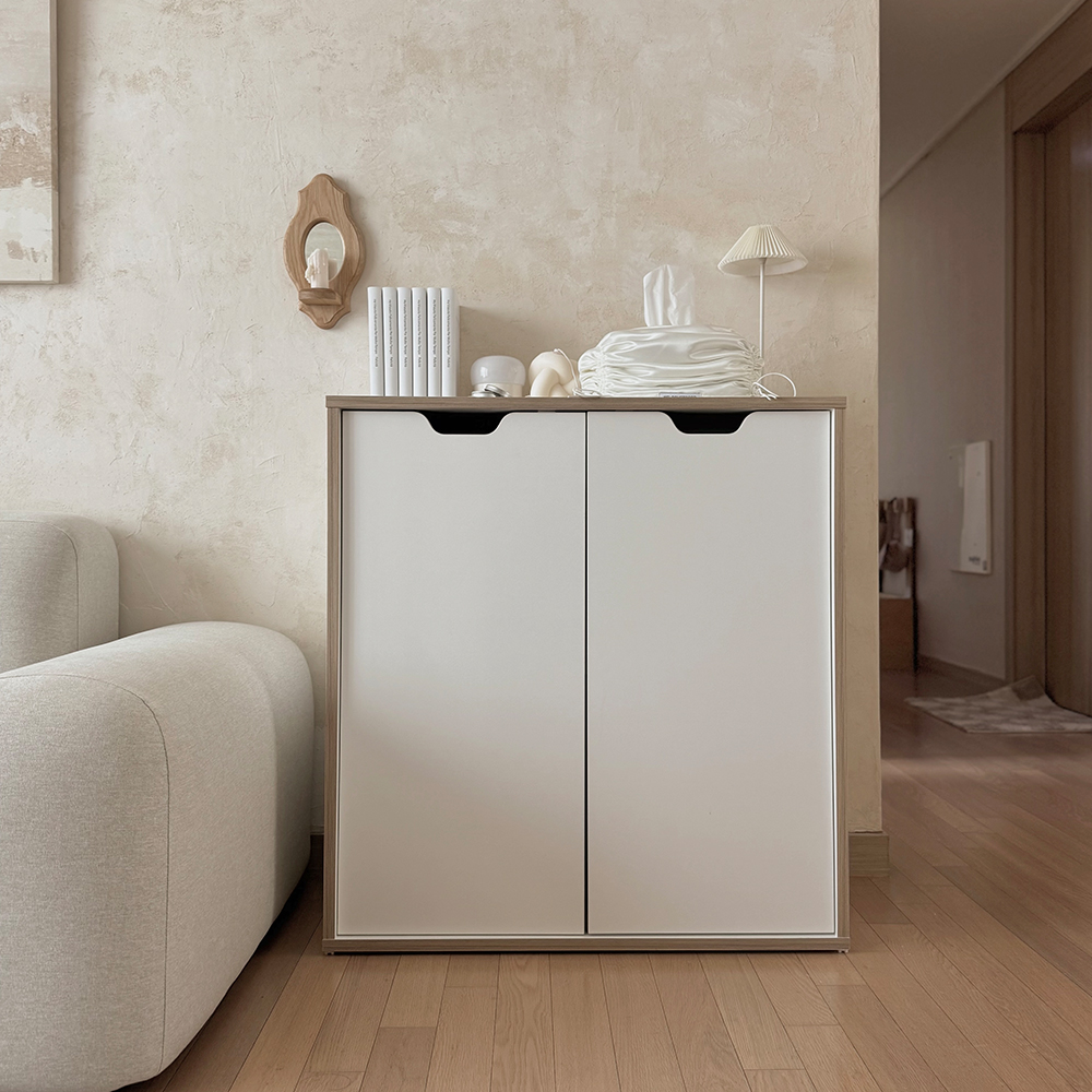 E0자재 무노 잠금가능 다용도 수납장 800x400x850mm, 2단, 화이트 (MN1569) - 상세 이미지 2