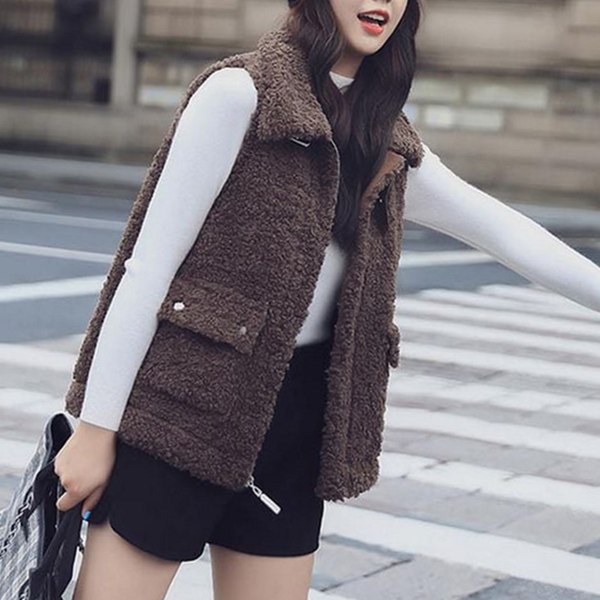 베이직 여성 양털 조끼 하이넥 여성 겨울 베스트 - 상품 이미지