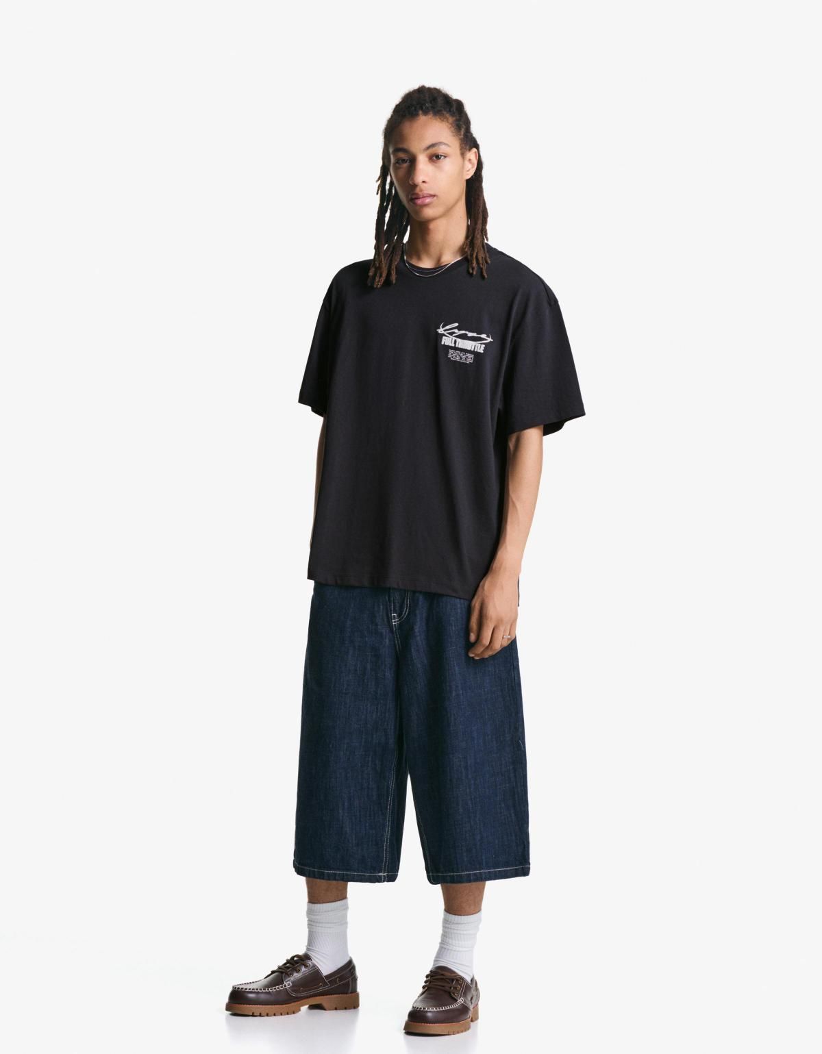 버쉬카 베이직 프린트 반팔 티셔츠 남성용 데일리룩 8035/071 BLACK - 상세 이미지 4