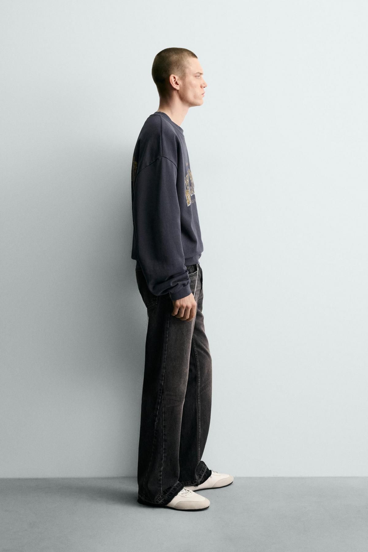 자라 빈티지 워싱 레터링 프린트 스웨트셔츠 4374/313 NAVY BLUE - 상세 이미지 5