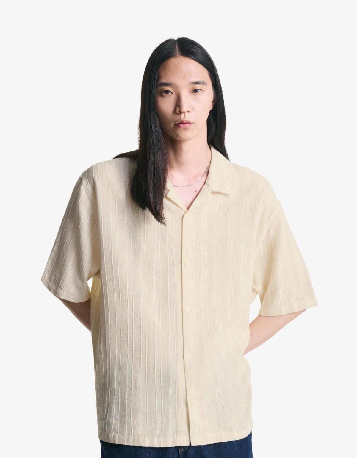 버쉬카 린넨 스트라이프 반팔 셔츠 6383/557 BEIGE - 상세 이미지 5